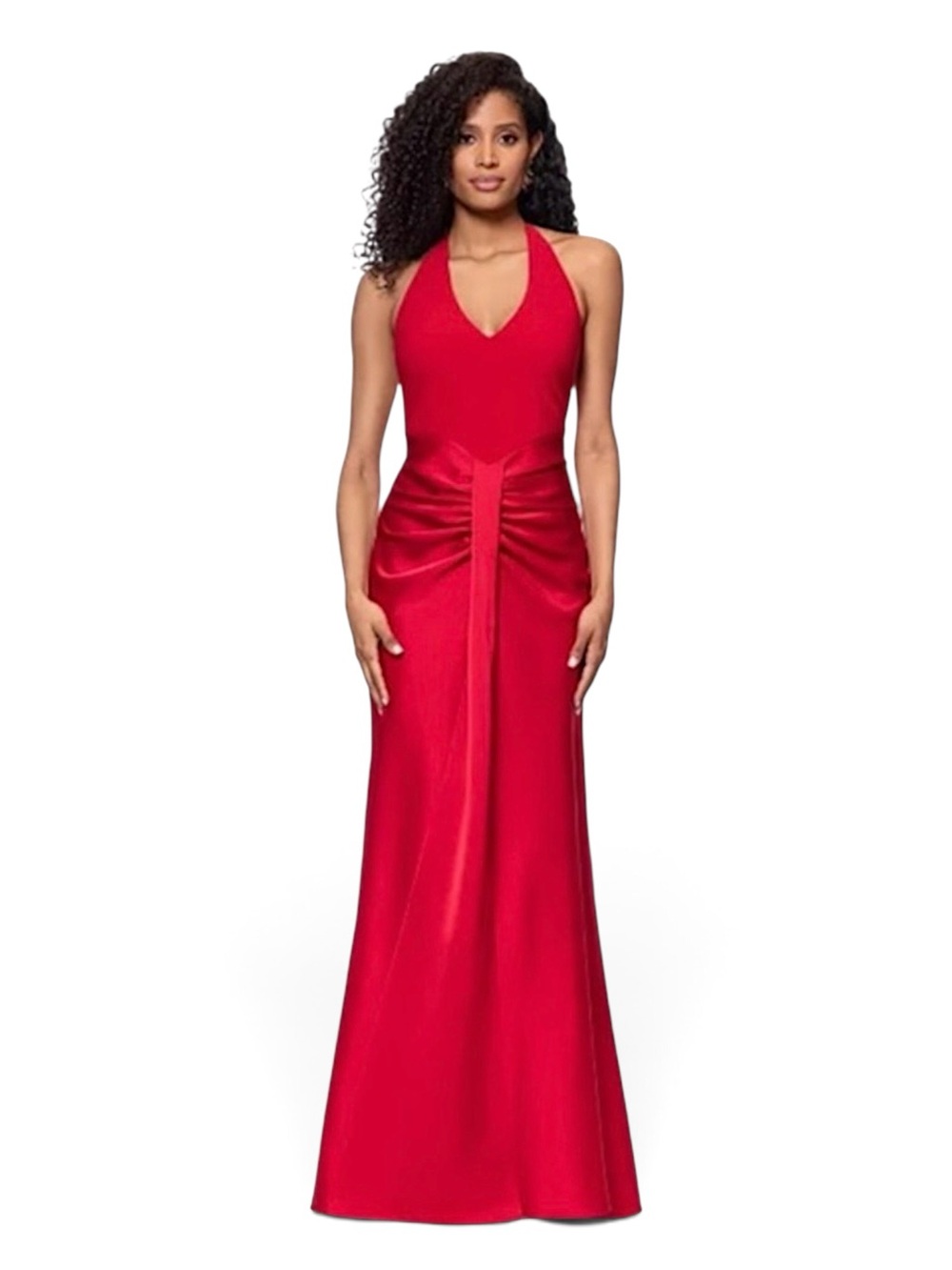 NWT Betsy & Adam Red Halter Evening Gown. Size 8